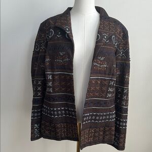 Womens Brown Quirky Beaded‎ Embroidered Boho Western Open Front Blazer Jacket 18